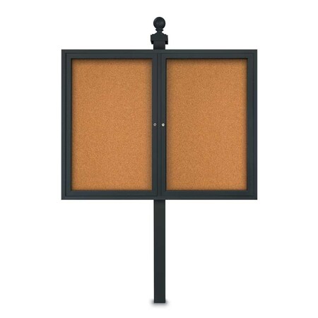 United Visual Products Corkboard, Fabric, Blk/Cobac, 2 Door, 48x48" UV3055-BLACK-COBACC